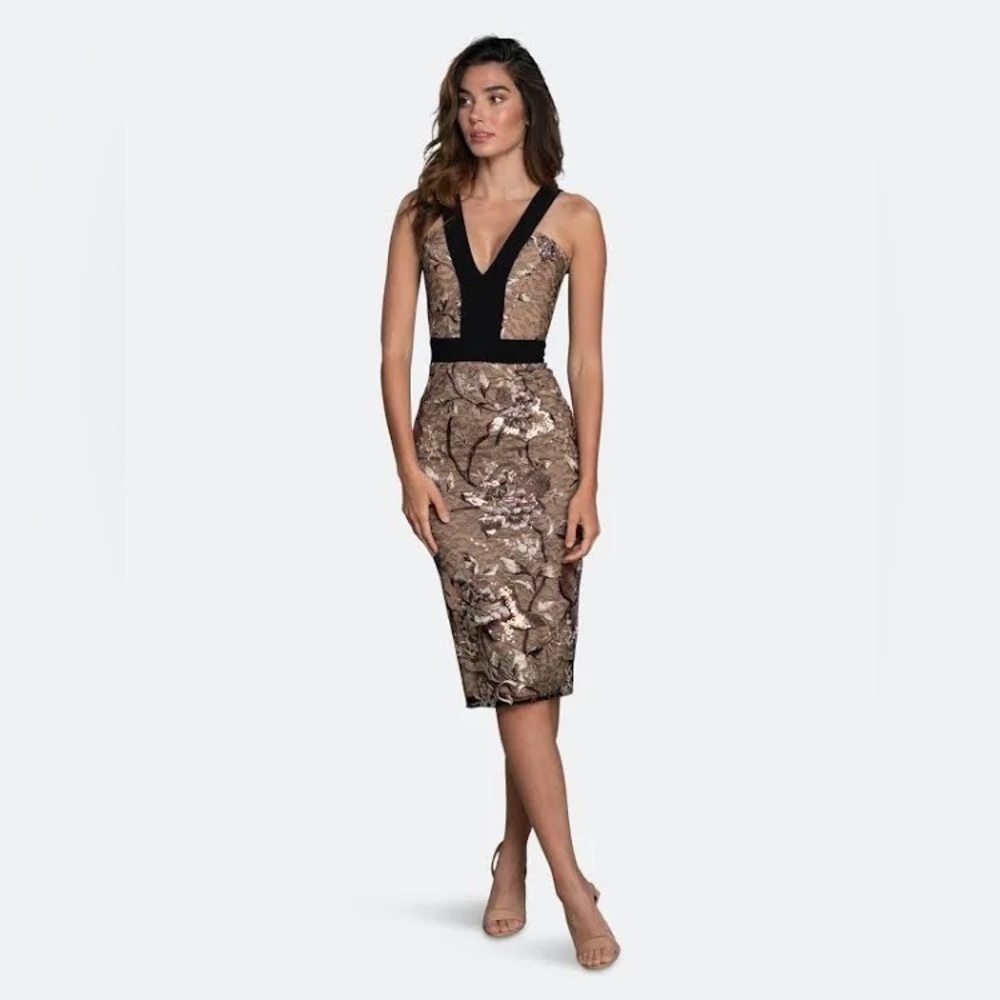 Dress The Population | Aspen Dress Floral Sequin Lace Midi Length NWT Size XS